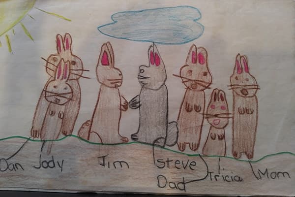 A page from The Rabbit Family, Trish Faber’s childhood illustrated story