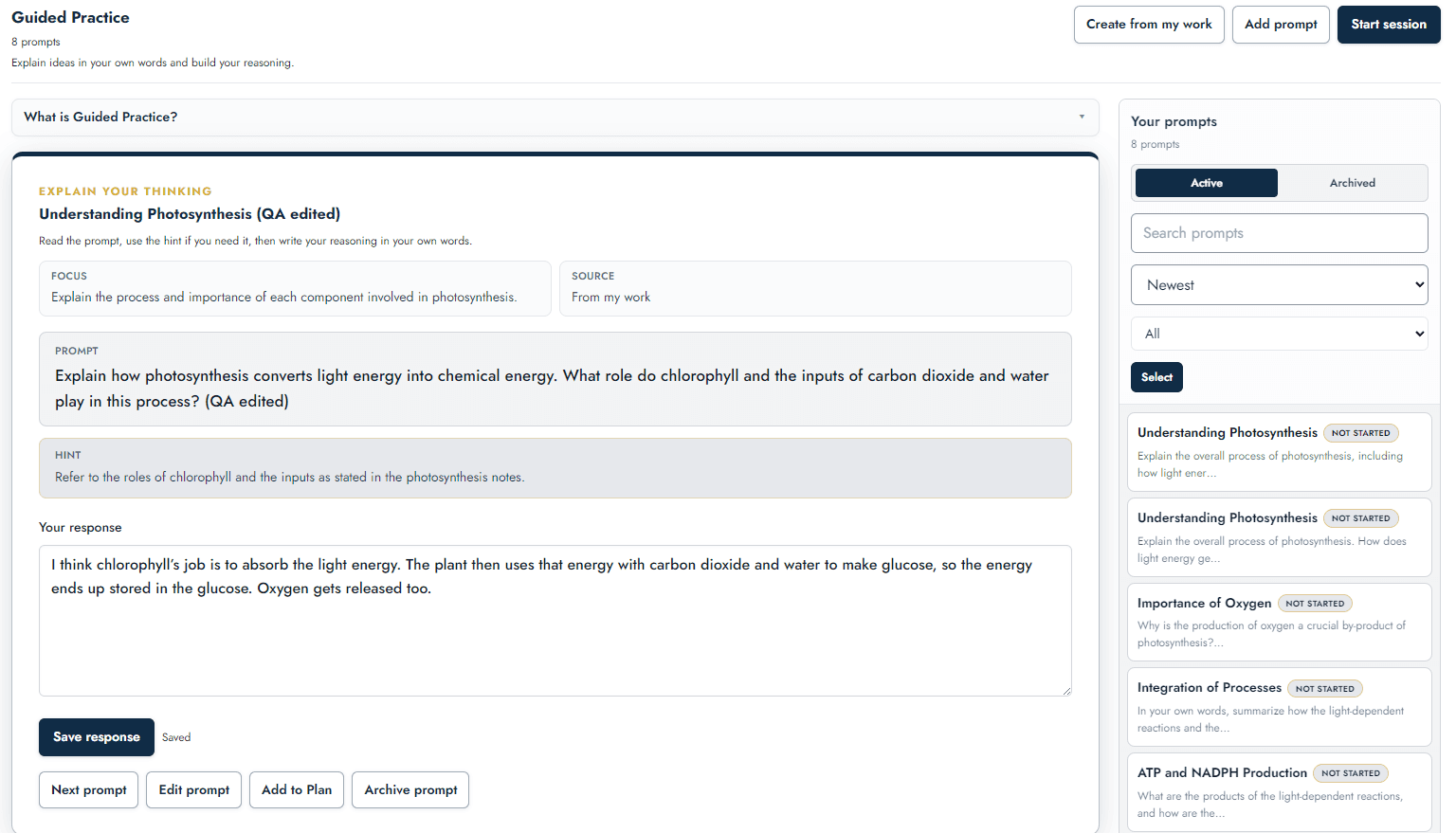 Guided Practice in The Study Coach, where the learner explains their thinking.