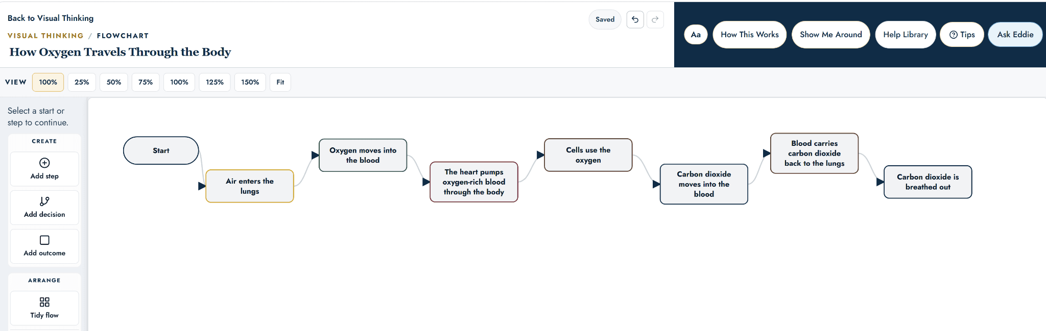A completed Visual Thinking flowchart in The Study Coach.